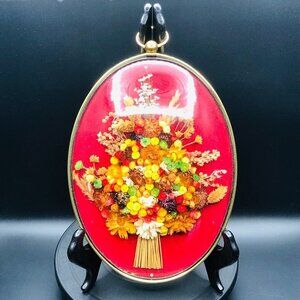 CIDEART Belgium Dried Flower Art Wall Hanging Vintage Convex Glass Floral Frame